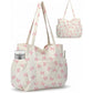 Corduroy Tote Bag with Side Water Bottle Pockets Large Shoulder Bag Casual Handbag