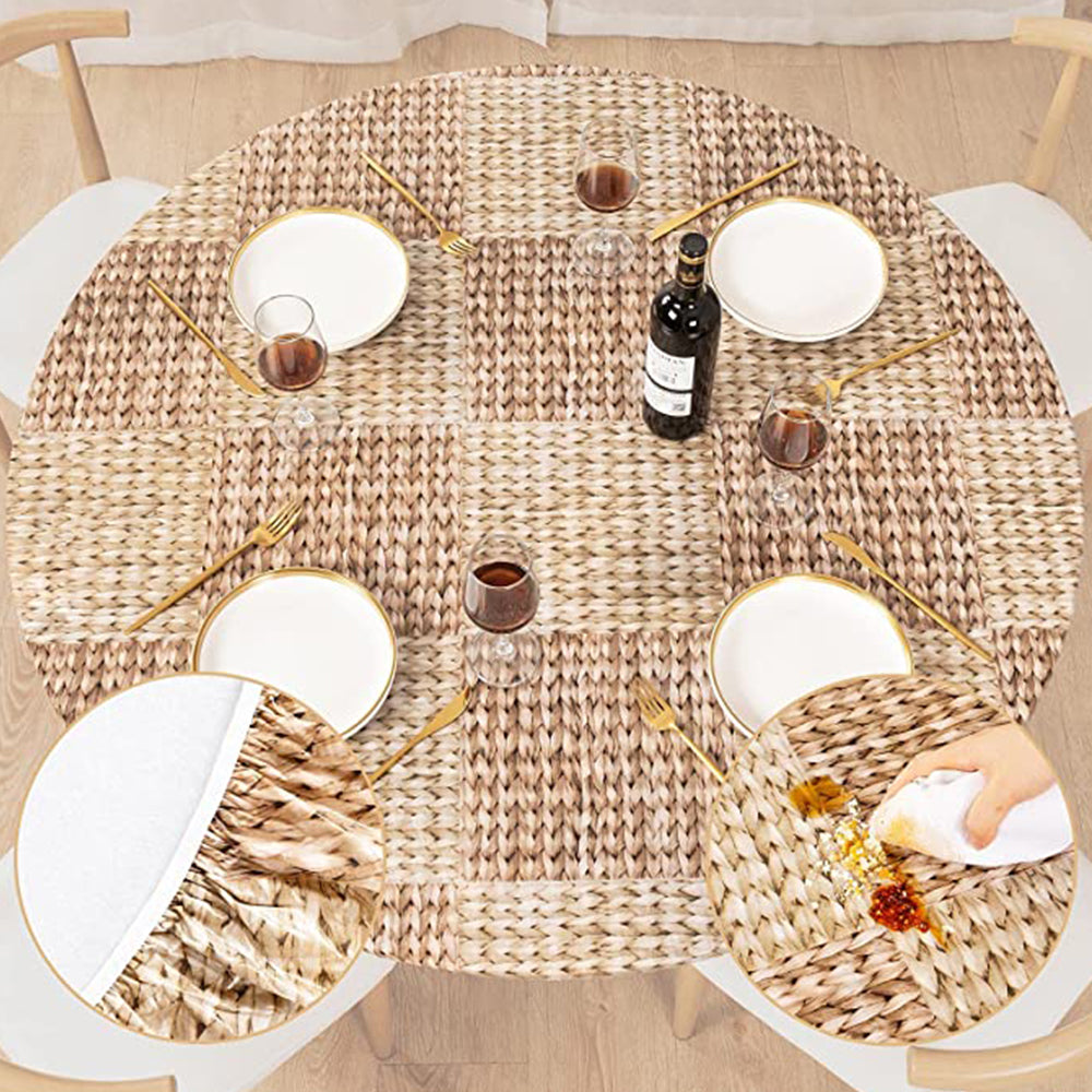 Waterproof Wipeable Elastic Edge Round PVC Print Tablecloth for Kitchen