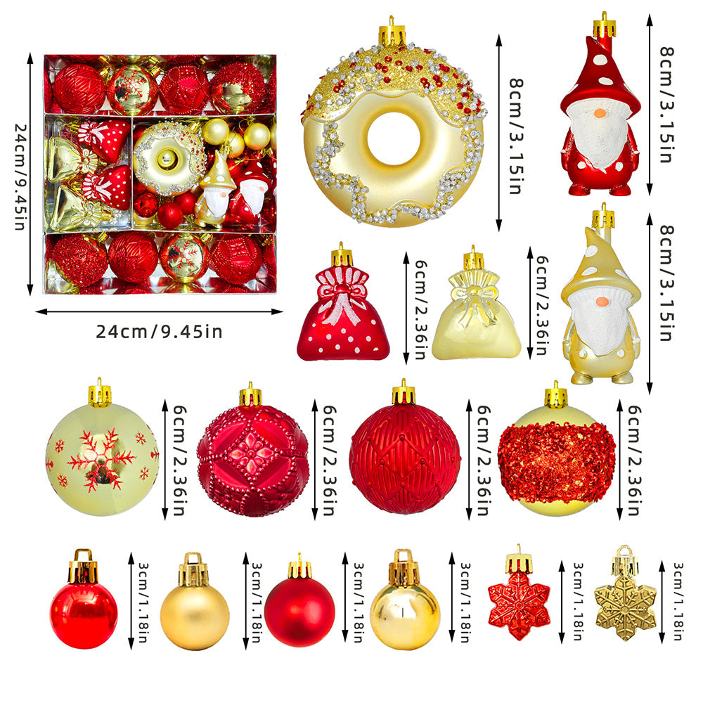 60 Piece Christmas Donut Santa Gnome Ball Hanging Ornament Set