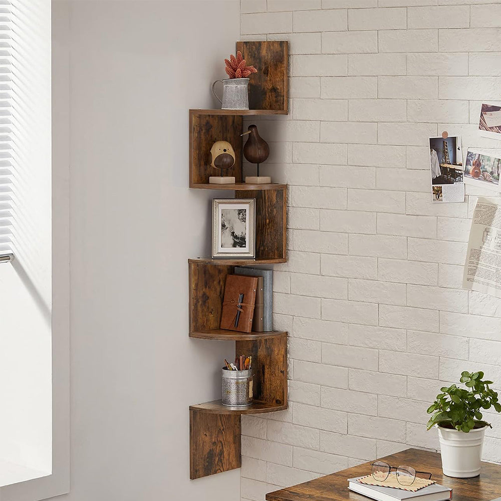 5 Tier Large Zigzag Corner Wall Mounted DVD CD Storage Display Shelf