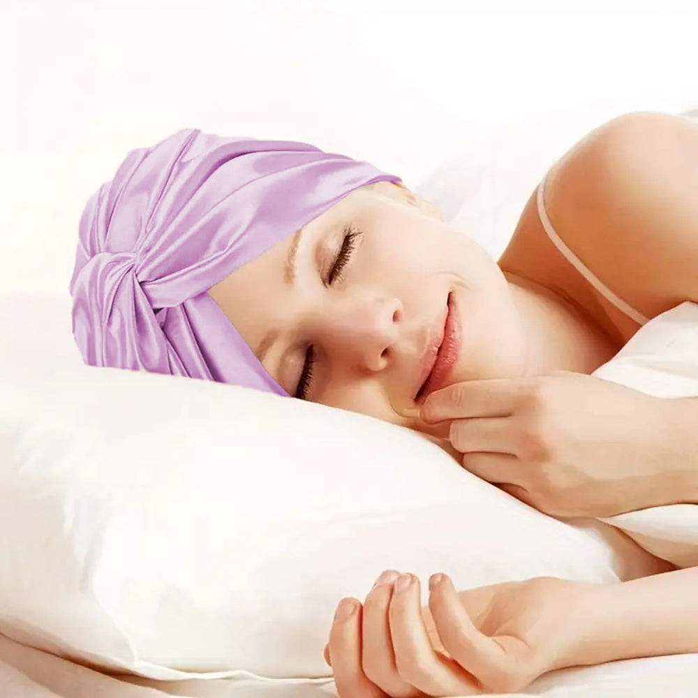 2Pcs Adjustable Double Layer Satin Sleeping Cap Hair Bonnet with Hair Band