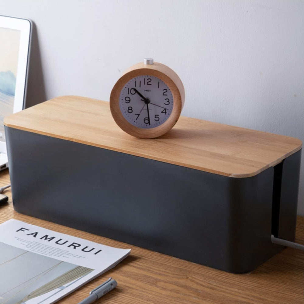 Bamboo Lid Cable Management Storage Box for Home and Office