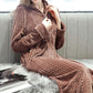Unisex Long Hooded Zipper Bathrobe Fleece Robes Winter Warm Nightgown Sleepwear Pyjamas-Coffee