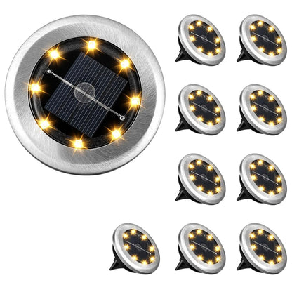 10 Pack Mini Solar Ground Lights for Garden and Pathway Warm Light