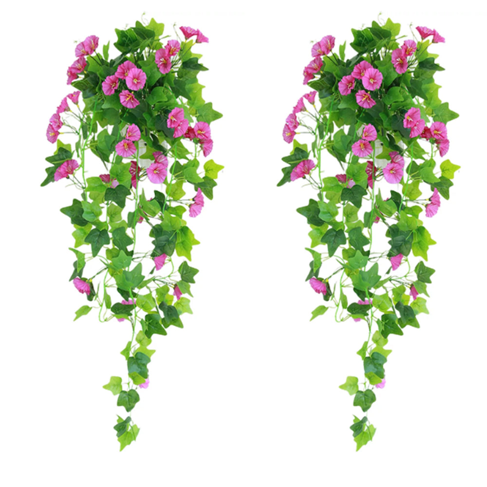 2Pcs Artificial Morning Glory Vine Hanging Plant for Wall Decor
