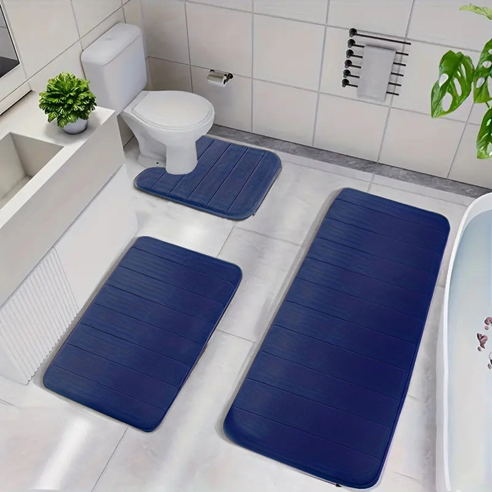 3Pcs Coral Fleece Bathroom Mat Anti Slip Toilet Rugs Fast Absorbent