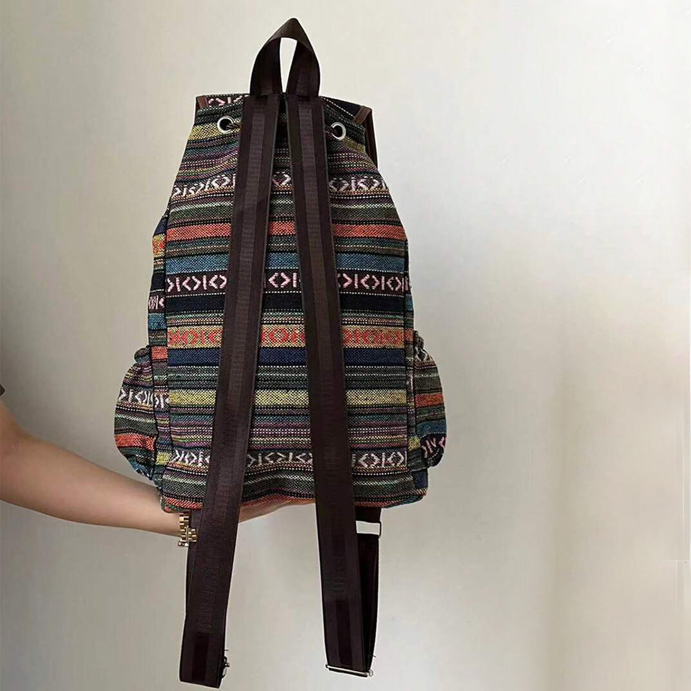 Boho Style Flap Drawstring Backpack