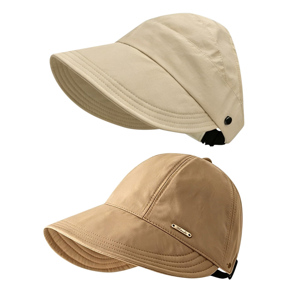 2 PCS Wide Brim Quick Dry Foldable Sun Hat with Ponytail Opening and Hook