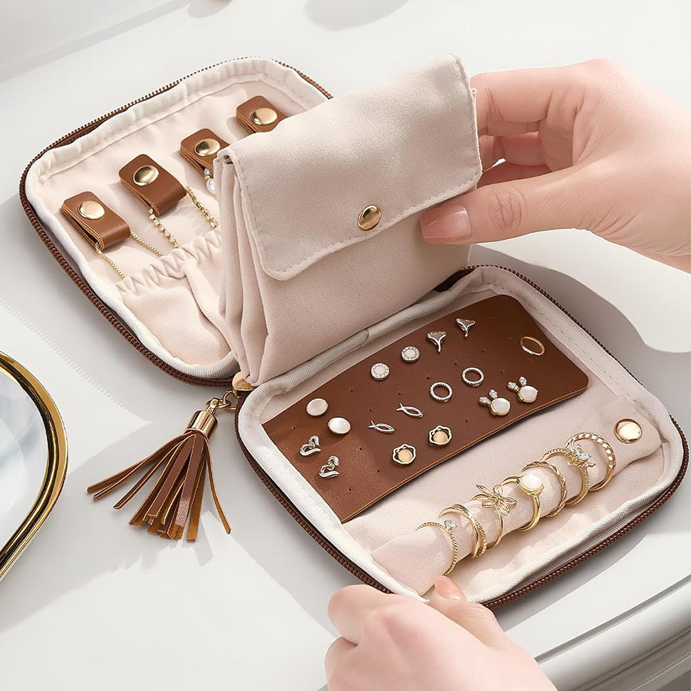 PU Multi Compartment Travel Jewelry Organizer Bag with Velvet Lining