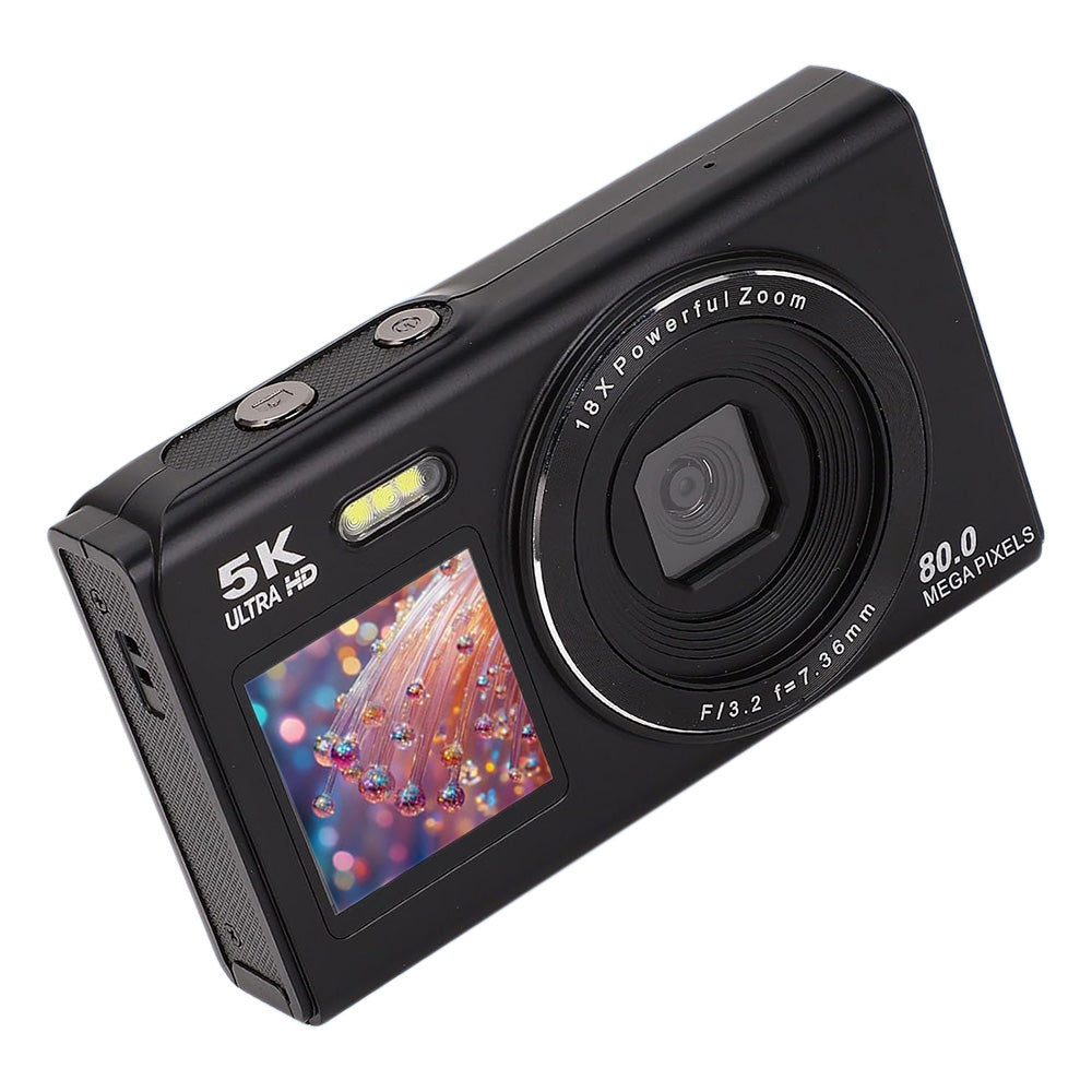 5K HD Dual Screen Digital Camera Point and Shoot Selfie Camera with LED Fill Light