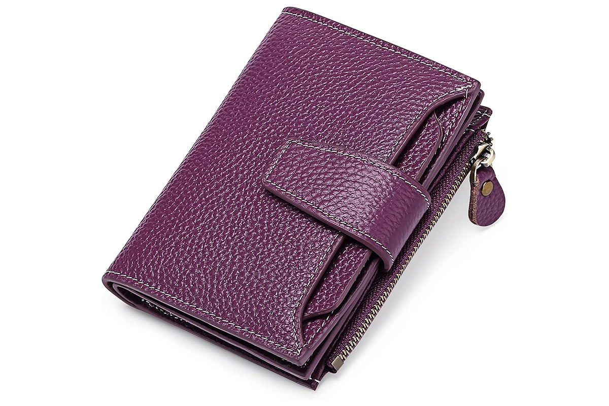 Genuine Leather Women's Wallet Short RFID Blocking Purse with Zipper