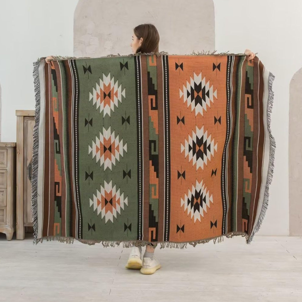 130x160cm Aztec Throw Blanket Bohemian Sofa Throw Blanket with Tassels