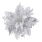 12Pcs Christmas Glitter Poinsettia Artificial Flower with Clip and Stem