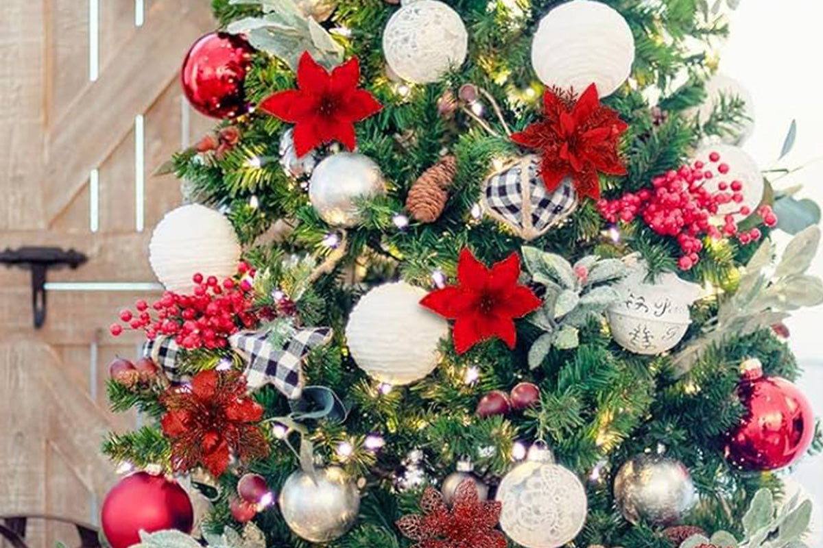 24Pcs Artificial Flowers Christmas Tree Decorations for Wreath Fireplace Stairs