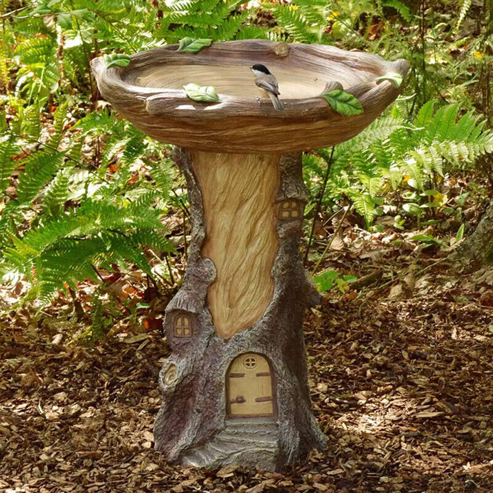 Garden Animal Figurine Resin Bird Water Feeder-Tree House