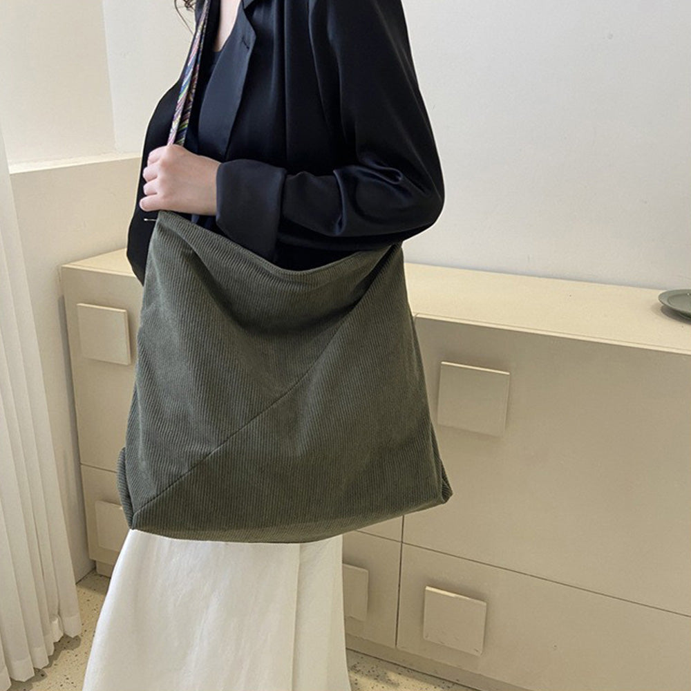 Large Capacity Corduroy Tote Bag with Adjustable Strap for Women