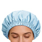Reusable Water-Resistant Double-Layer Polyester and Satin Shower Cap for Women