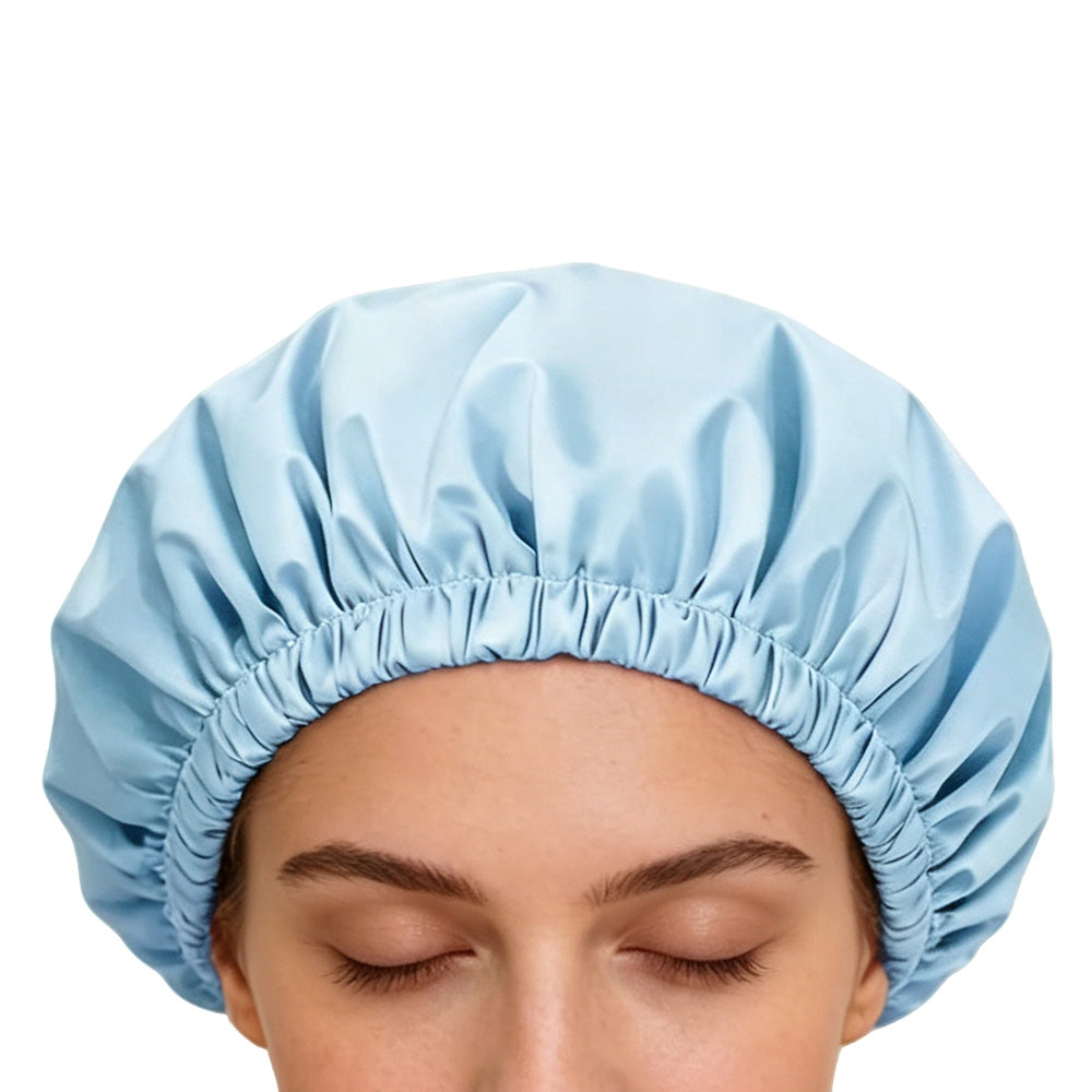 Reusable Water-Resistant Double-Layer Polyester and Satin Shower Cap for Women