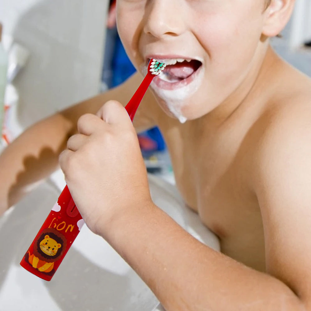 Cute Cartoon Electric Soft Toothbrush with 6 Replacement Electronic Toothbrush Heads