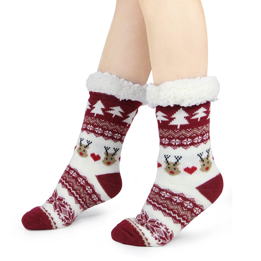 Christmas Non-Slip Floor Socks for Women - Cozy Fleece House Socks with Anti-Slip Sole