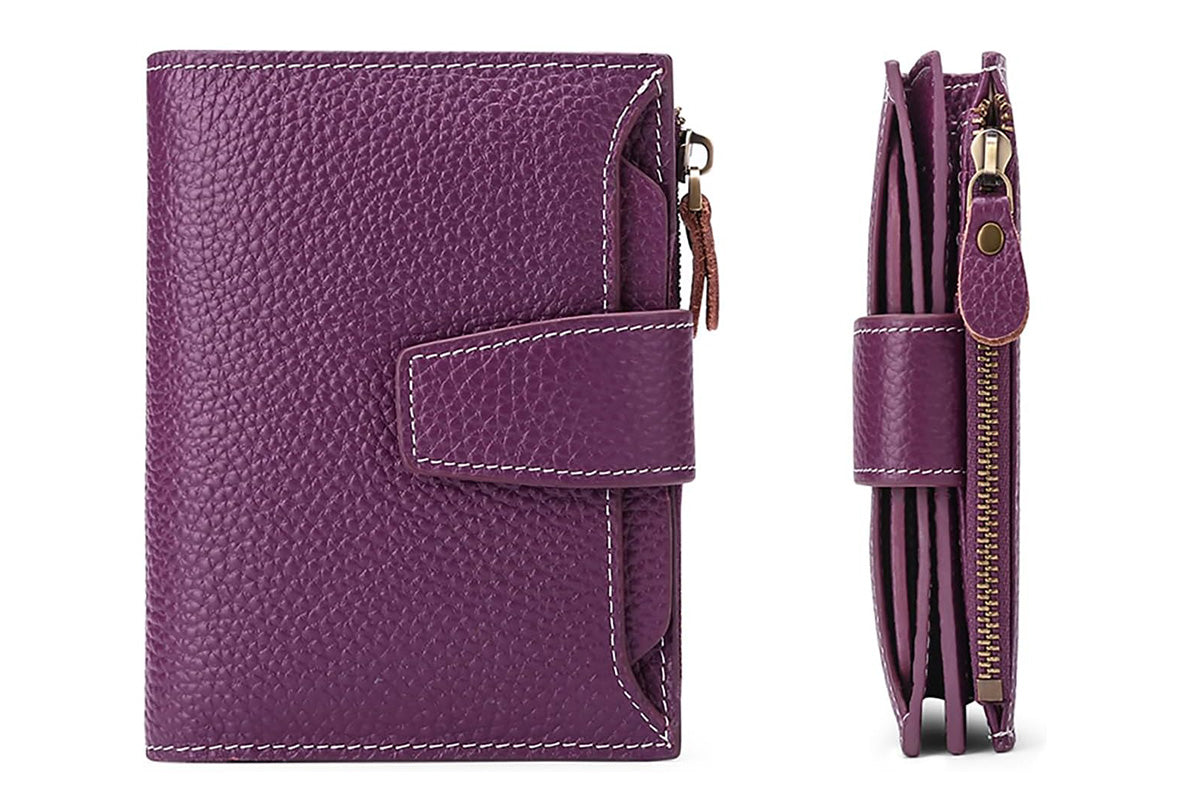Genuine Leather Women's Wallet Short RFID Blocking Purse with Zipper