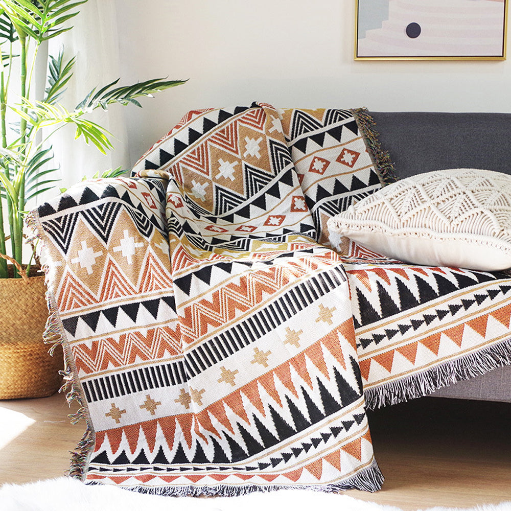 130x160cm Aztec Throw Blanket Bohemian Sofa Throw Blanket with Tassels