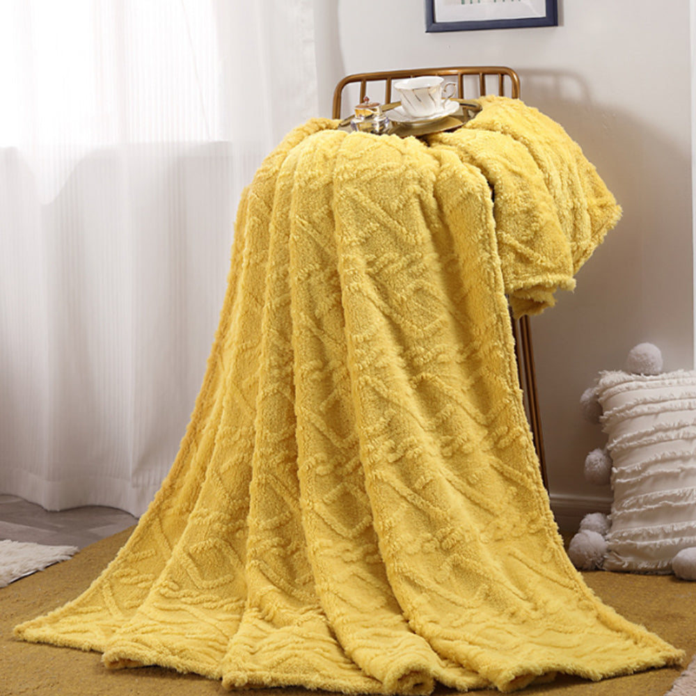 2Pcs Soft Warm Reversible Faux Long Plush Blanket