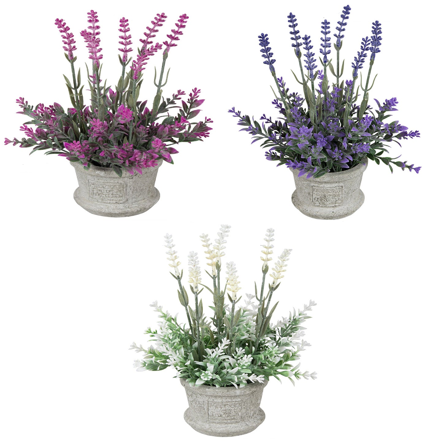 3Pcs Mini Potted Artificial Plastic Green Plants-Lavender