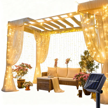 Solar Lights Fairy Curtain Lights Christmas Hanging String Lights for Window Backdrop