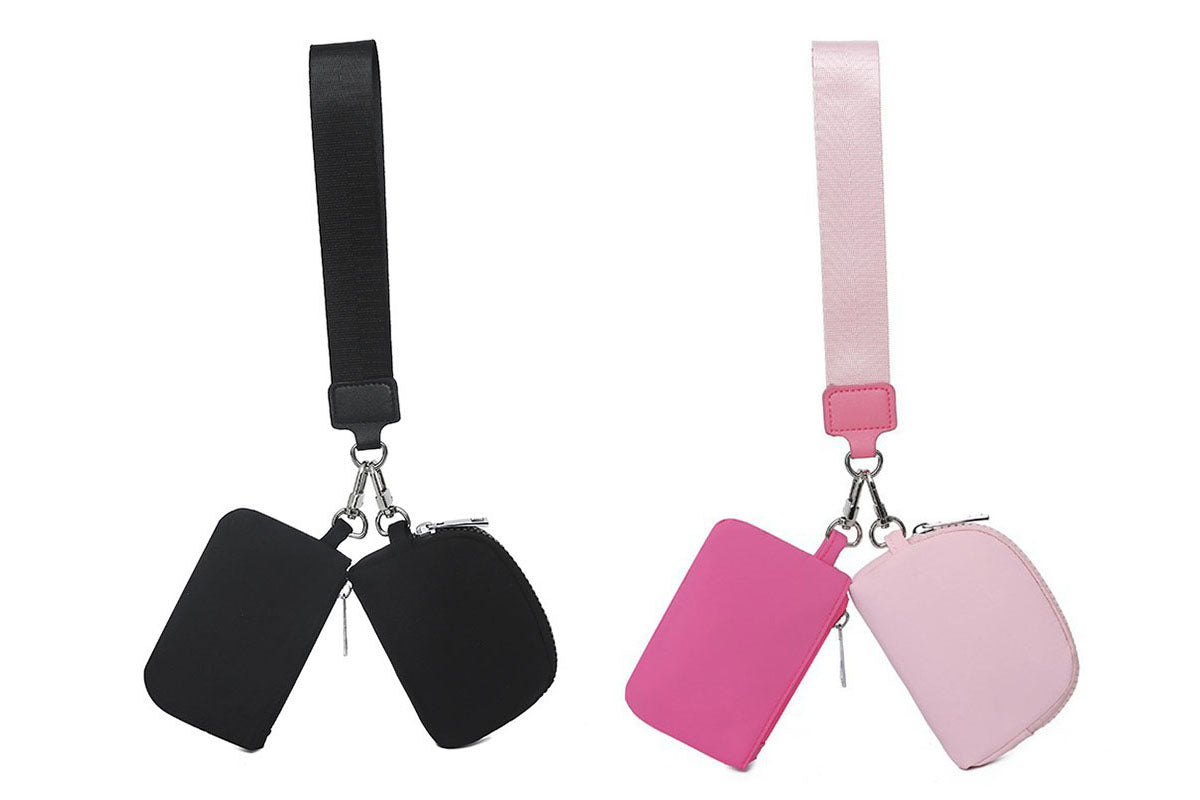 2-In-1 Dual-Pouch Wristlet Zipper Pouch Set Wallet Coin Purse Card Holder