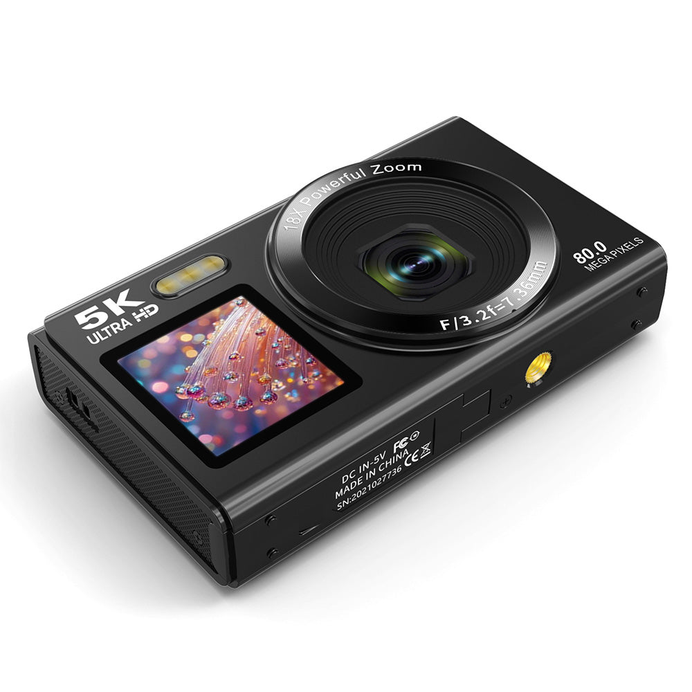 5K HD Dual Screen Digital Camera Point and Shoot Selfie Camera with LED Fill Light