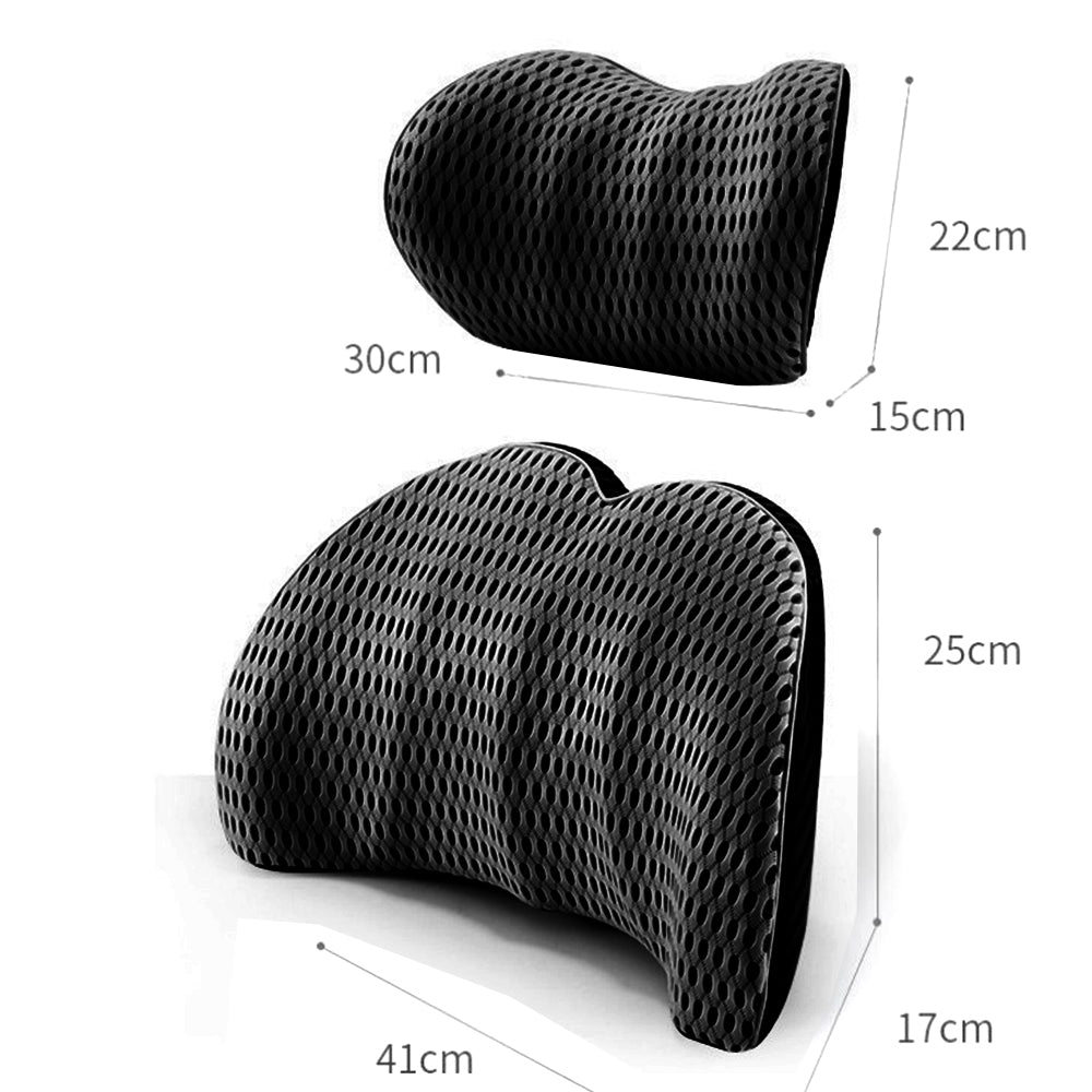 Set of Car Seat Memory Foam Lumbar Back Support and Neck Pillow