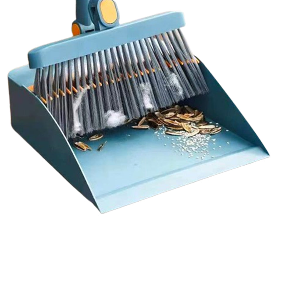 3Pcs Set of Plastic Broom with Foldable Standing Dustpan and Scraper Broom