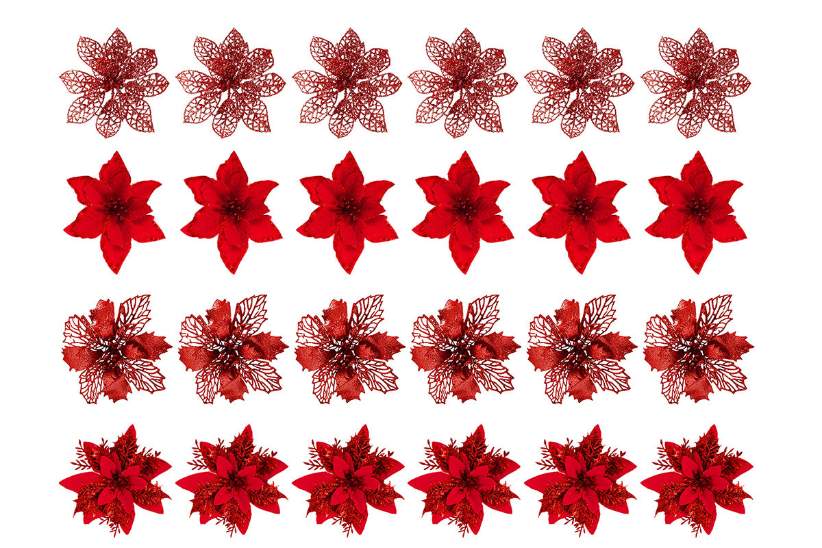 24Pcs Artificial Flowers Christmas Tree Decorations for Wreath Fireplace Stairs