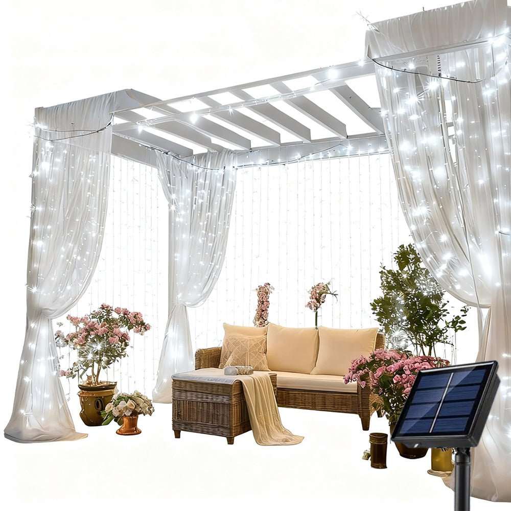 Solar Lights Fairy Curtain Lights Christmas Hanging String Lights for Window Backdrop