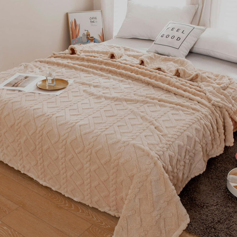 2Pcs Soft Warm Reversible Faux Long Plush Blanket