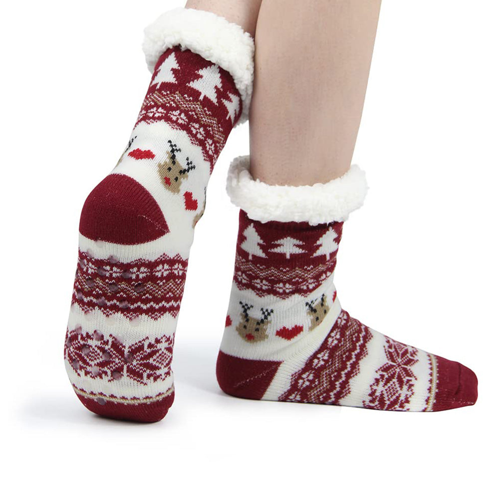 Christmas Non-Slip Floor Socks for Women - Cozy Fleece House Socks with Anti-Slip Sole
