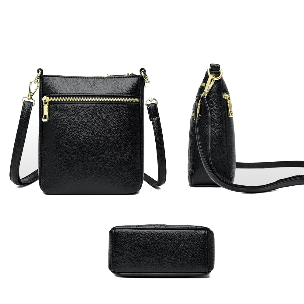 Genuine Leather Crossbody Shoulder Bag Multi-Compartment Water-resistant Handbag