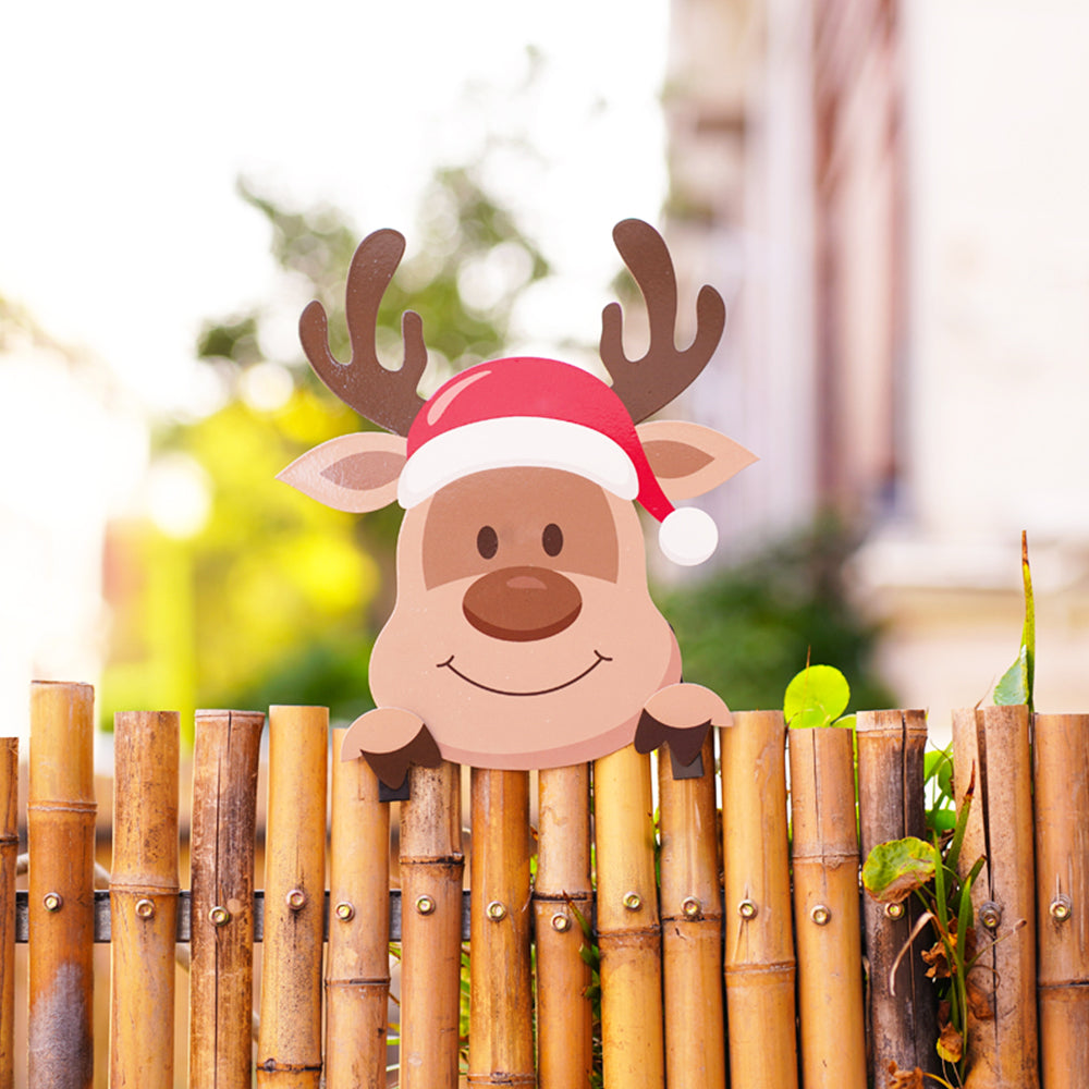 Christmas Fence Peeker Decoration Metal Xmas Outdoor Garden Fence Sign