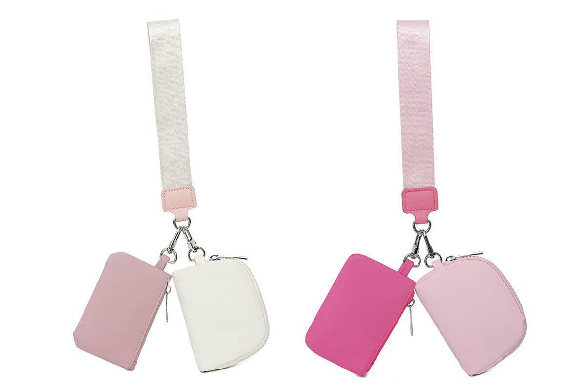 2-In-1 Dual-Pouch Wristlet Zipper Pouch Set Wallet Coin Purse Card Holder