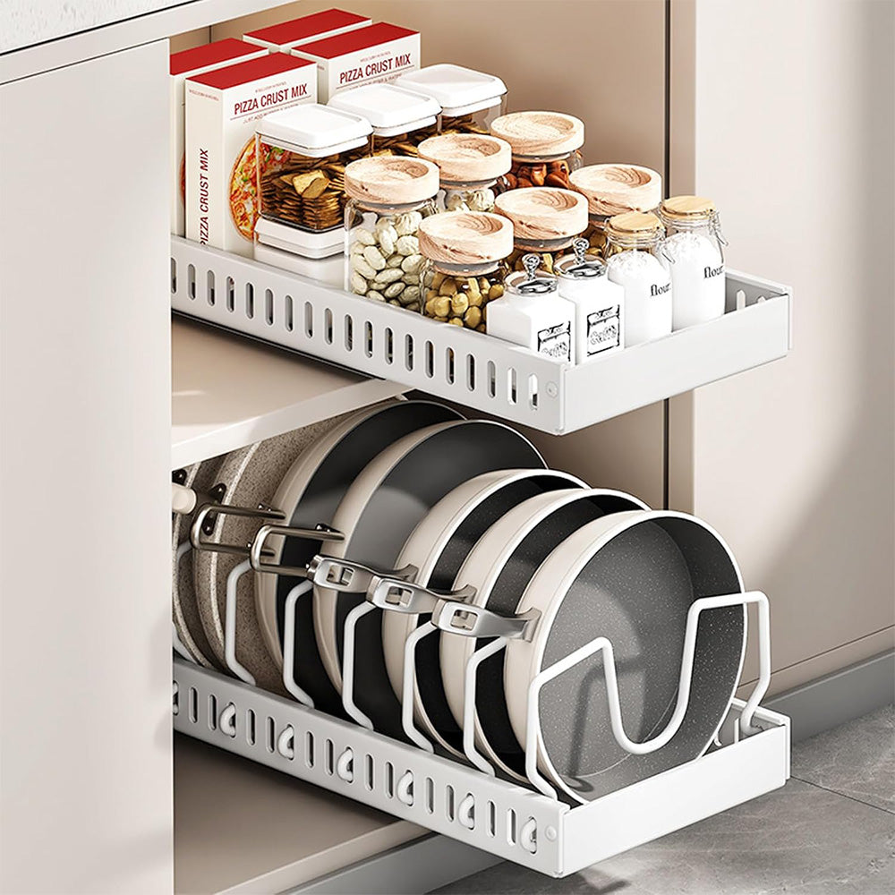 Pots and Pans Organizer Slide Out inside Cabinet Storage for Pot Lid Bakeware