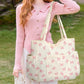 Corduroy Tote Bag with Side Water Bottle Pockets Large Shoulder Bag Casual Handbag