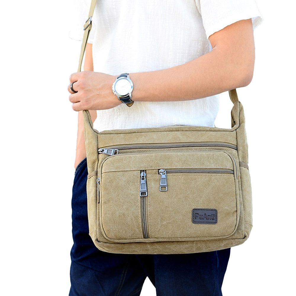 2Pcs Men's Canvas Shoulder Messenger Bag Crossbody