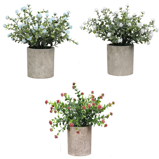 3Pcs Mini Potted Artificial Plastic Green Plants-Round leaf potted plant