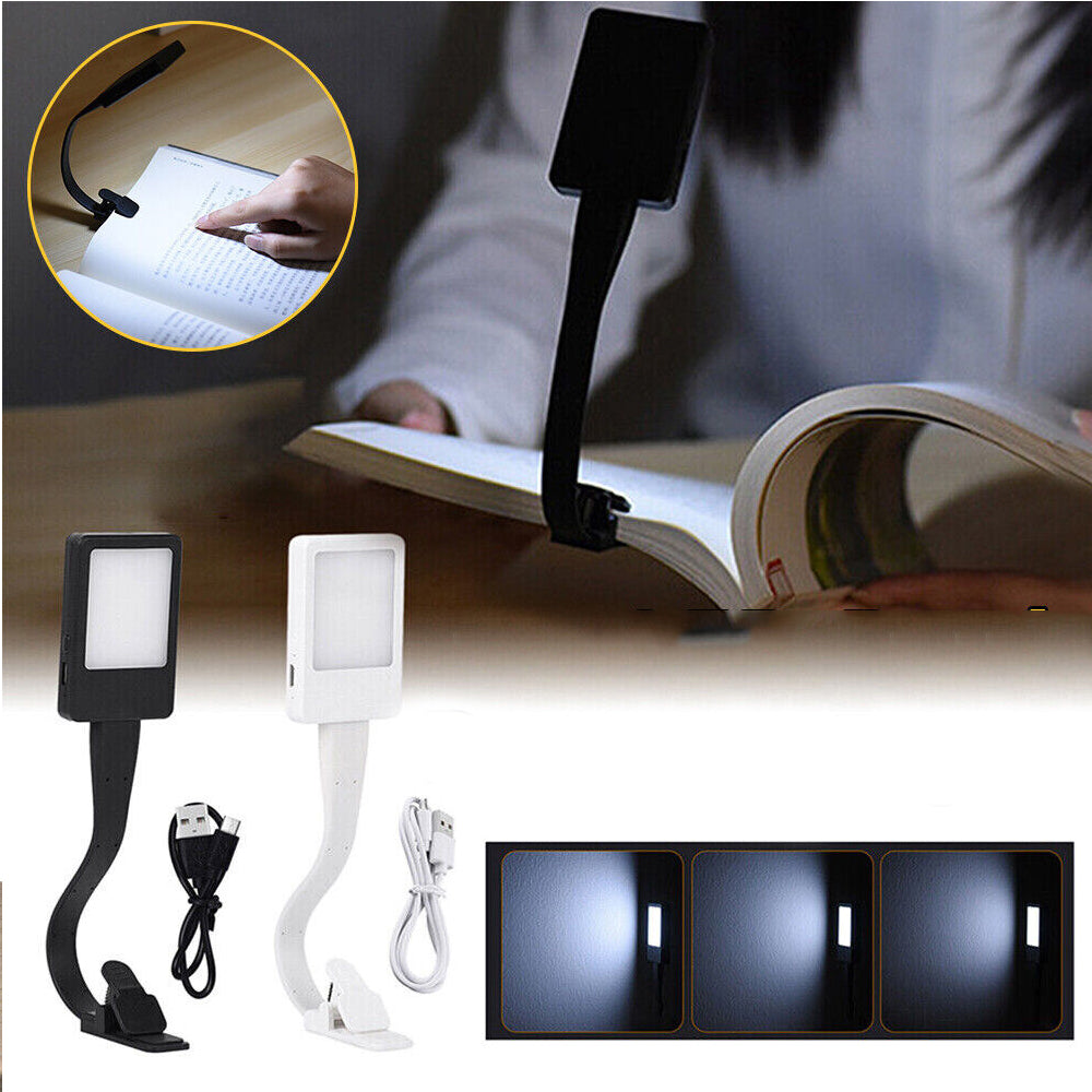 LED Book Reading Light Lamp USB Rechargeable Flexible Clip On Bed Desk Table