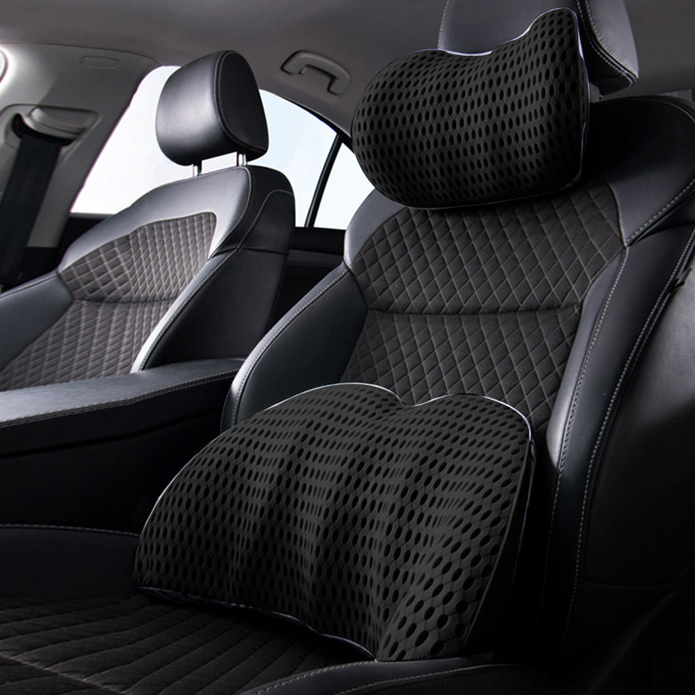 Set of Car Seat Memory Foam Lumbar Back Support and Neck Pillow