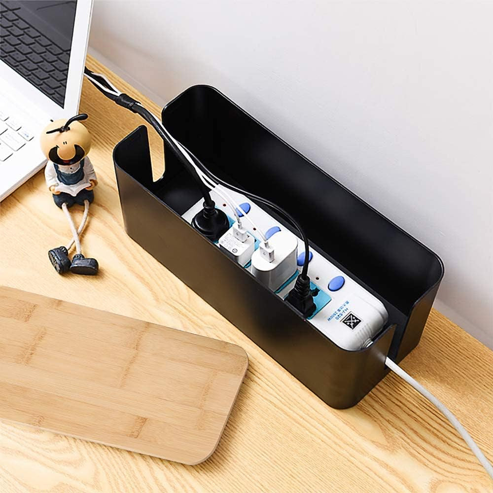 Bamboo Lid Cable Management Storage Box for Home and Office