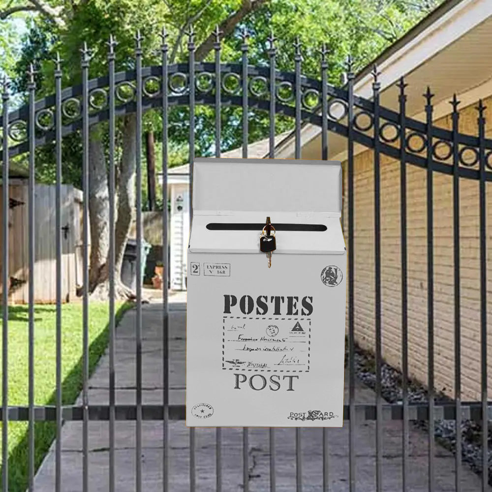 Locking Metal Mailbox Wall Mounted Key Lock Drop Mail Box Pastoral Style