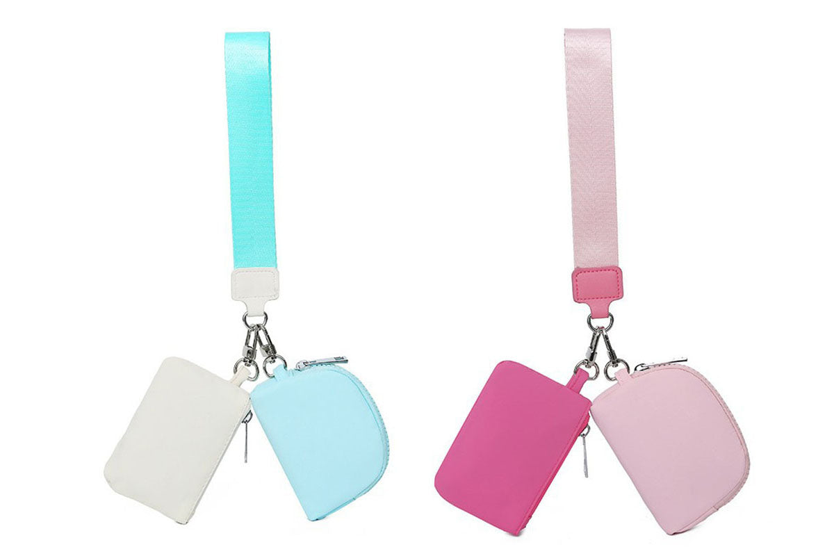 2-In-1 Dual-Pouch Wristlet Zipper Pouch Set Wallet Coin Purse Card Holder