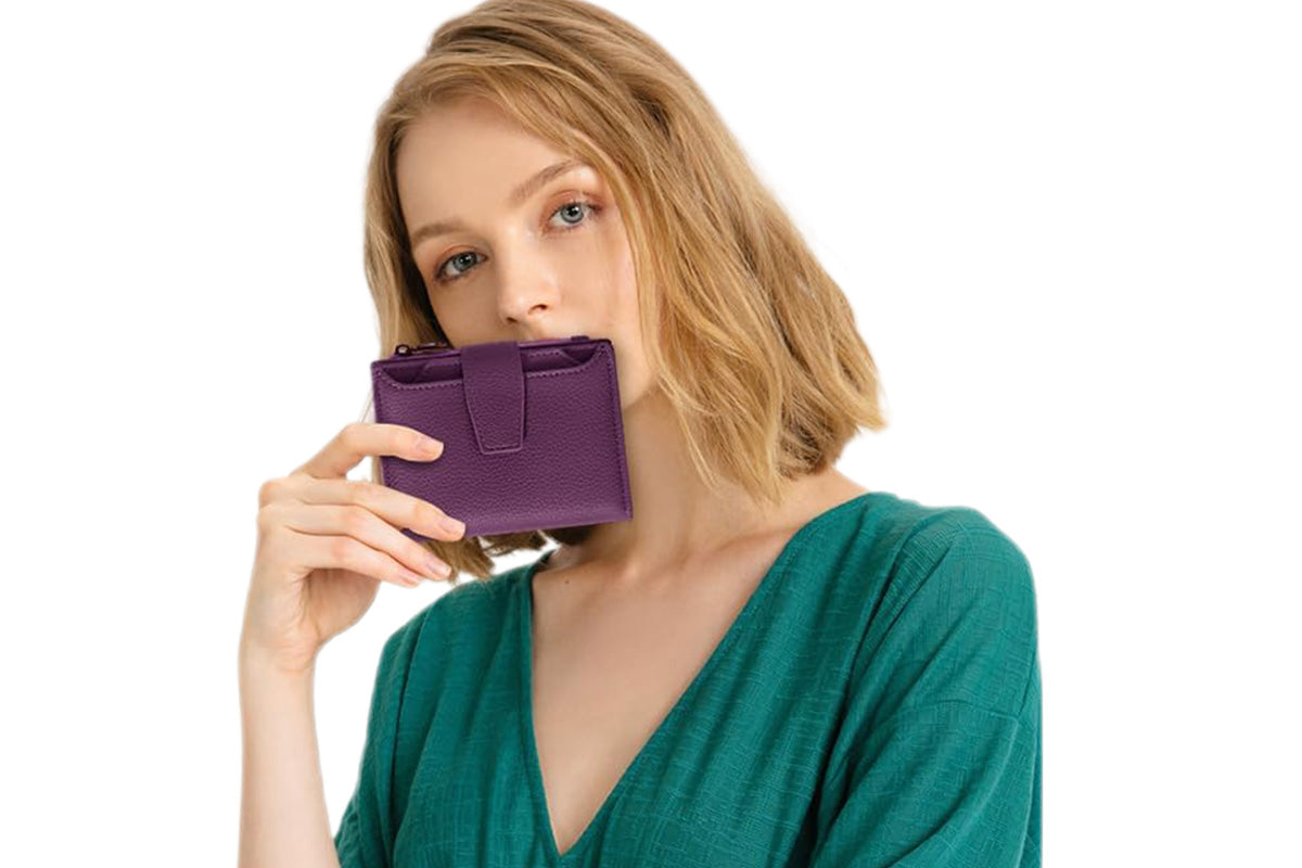 Genuine Leather Women's Wallet Short RFID Blocking Purse with Zipper